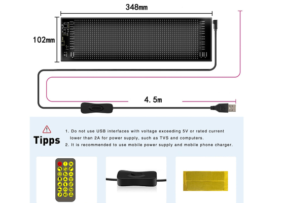 Εφαρμογή Ελέγχου Πίνακας LED 20 * 64 Ευέλικτο USB Προγραμματισμό Προσαρμοσμένο περιήγηση μήνυμα Σημάδια αυτοκινήτων Ψηφιακή οθόνη