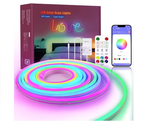 5M Πλήρες χρώμα RGB Led Neon Ευέλικτο Σιλικόνιο Περιβαλλοντικό Φωτεινό Strip Smart DIY Ψηφιακό Running Strip Φωτεινό Σετ TUYA APP
