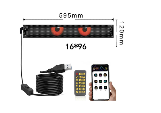5VDC USB/2A 37x8.5cm LED Matrix Display Πίνακας οθόνης αυτοκινήτου Ευέλικτο Pixel Προγραμματισμό Διαφήμιση για DIY Κείμενο κινούμενων σχεδίων