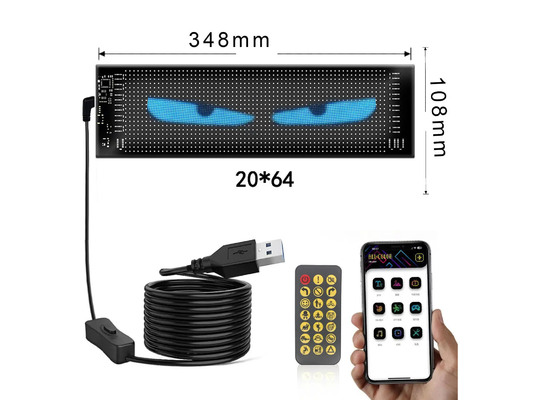 5VDC USB/2A 37x8.5cm LED Matrix Display Πίνακας οθόνης αυτοκινήτου Ευέλικτο Pixel Προγραμματισμό Διαφήμιση για DIY Κείμενο κινούμενων σχεδίων