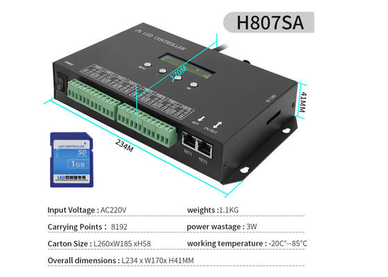 DMX512 Προγραμματιζόμενος SPI Led Controller H807SA 8192Pixels Για DMX512 WS2811 WS2812B WS2815 APA102 Led Strip